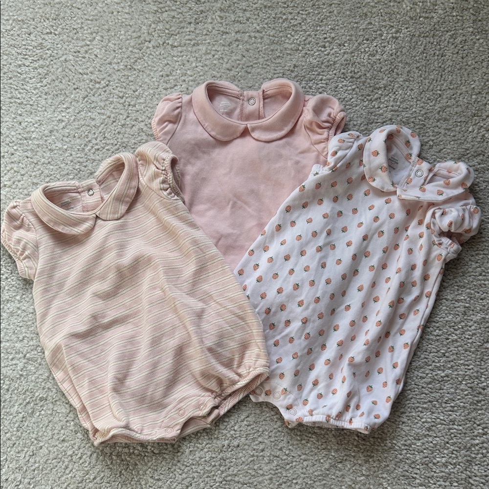 3-Pack Pink Peter Pan Collar Baby One-Piece Bodysuits